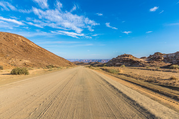 Fototapeta na wymiar The roads of Namibia in Richtersveld Transfrontier Park, near Ai-Ais.