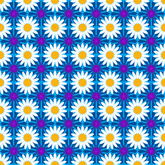 Seamless pattern background with cornflowers and chamomiles, colorful illustration