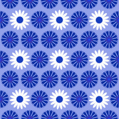 Seamless pattern background with cornflowers and chamomiles, colorful illustration