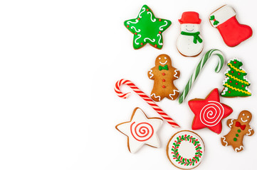 Set of Christmas gingerbread on white background.