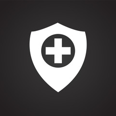 Medical protection shield on black background icon