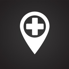 Hospital location on black background icon