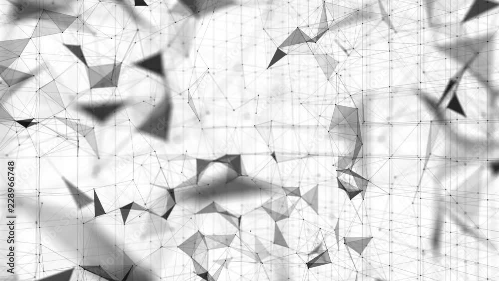 Poster frozen rotating structure. broken matrix. depth of field. seamless loop.futuristic network.