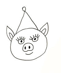 Hand drawn snow winter new year Christmas pig cute