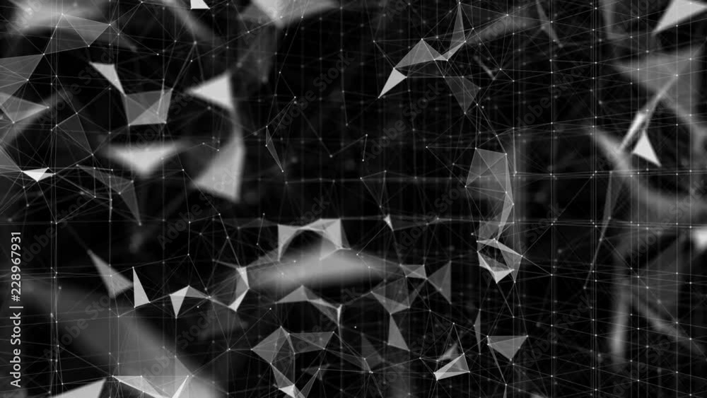 Poster frozen rotating structure. broken matrix. depth of field. seamless loop. black background.futuristic