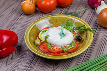 burrata, fresh italian cheese and fresh vegetables