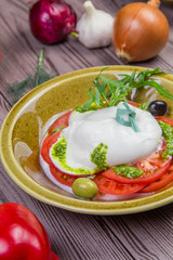 burrata, fresh italian cheese and fresh vegetables
