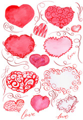 watercolor heart Valentine's day. monogram flowers, lace set