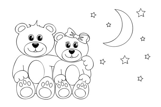 coloring page two teddys moon and stars