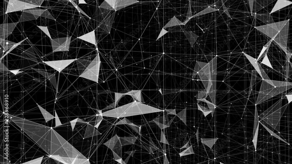 Poster frozen rotating structure. broken matrix. seamless loop. black background.futuristic network.