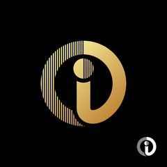 The letter "i" logo template. The letter "i" turning into an abstract gold circle on black background. Vector illustration.