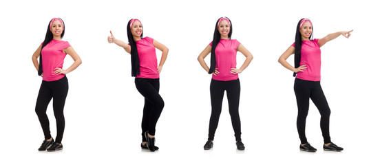 Woman doing exercises on white