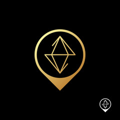 Marker with diamond logo template. Diamond in the marker gold color on black background. Vector illustration.