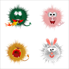 Cartoon fluffy monsters on a white background. Vector illustration.