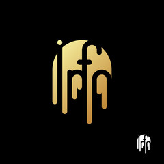 Gold leaking liquid form the word "info" logo template on black background. Abstract "info" sign design. Vector illustration.