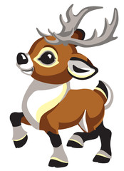  cartoon Christmas caribou deer. Funny reindeer for babies and little kids . Isolated side view vector illustration 