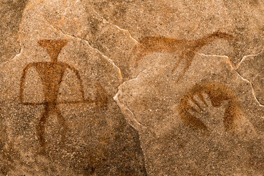 The image on the wall of the cave of prehistoric people. era, era.