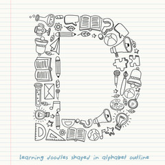 Set of hand drawn kid learning doodles shaped in alphabet : Vector Illustration