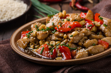 Homemade kung pao chicken stir fry food