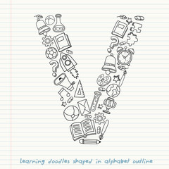 Fototapeta premium Set of hand drawn kid learning doodles shaped in alphabet : Vector Illustration