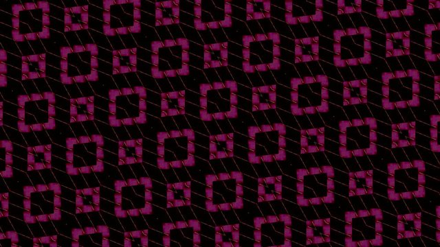 fondo negro con cuadrados de color rojo ,rosa y morado que se mueven formando imágenes con movimiento en el interior