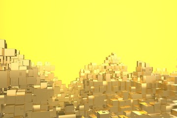 Wealth rich concept idea Golden city at sunset rays Abstract space background.3D illustration rendering