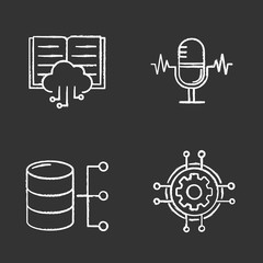 Machine learning chalk icons set