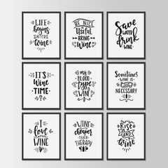 Hand drawn typography posters set. Conceptual handwritten phrases Wine time T shirt hand lettered calligraphic design. Inspirational vector © fafarumba