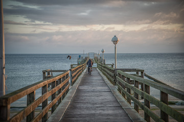 Obraz premium Fahrradfahrer auf der Seebrücke