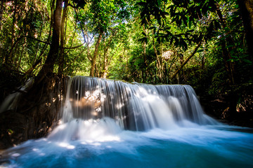 Landscape photo, Huay Mae Kamin Waterfall,Amazing waterfall in wonderful autumn forest, beautiful waterfall in rainforest at Kanchanaburi province, Thailand