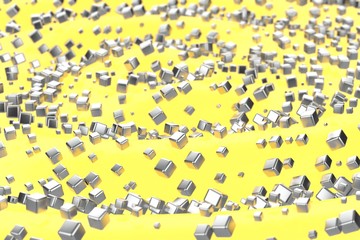 Silver or white gold platinum blocks cubes over light yellow wave background. Modeling 3d illustration. wealth rich mining bitcoin concept . Money growing business finance success clipart