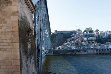 Scenic view of the bridge Dom Luis I Bridge from Vila Nova de Gaia. The river Douro, Porto, Portugal.