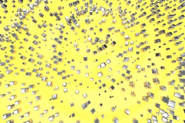 Silver or white gold platinum blocks cubes over light yellow wave background. Modeling 3d illustration. wealth rich mining bitcoin concept . Money growing business finance success clipart