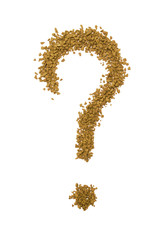 Dry instant coffee granules in the shape of a question mark - brown texture