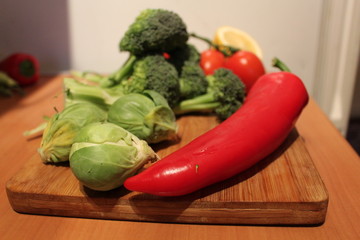 fresh vegetables on wood counter