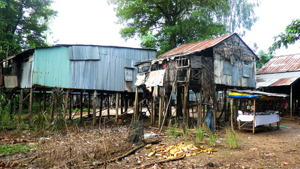 poor huts on Vietnamese village