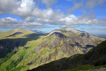Snowdonia National Park  Landscape with hills and mountains in summer. Photographed in Wales, United Kingdom