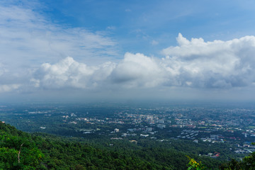 Blue sky and cloud with meadow tree. Plain landscape background for summer poster of thailand.
