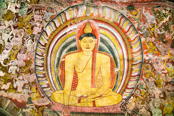 Buddha images inside Dambulla Cave Temple. Cave Temple is a World Heritage Site near Dambulla city. Sri Lanka.