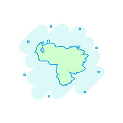 Vector cartoon Venezuela map icon in comic style. Venezuela sign illustration pictogram. Cartography map business splash effect concept.