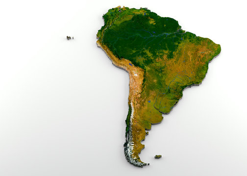 Realistic 3D Extruded Map of South America