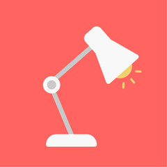 Table office lamp. Desktop electric. Vector illustration flat design. Isolated on red background. Silhouette lamp. Electrical bulb.