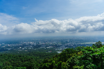 Fototapeta premium Blue sky and cloud with meadow tree. Plain landscape background for summer poster of thailand.