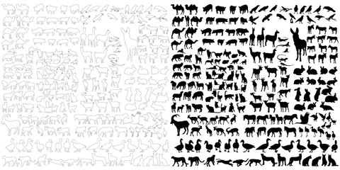 silhouette of wild and domestic animals, set