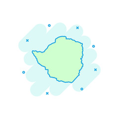 Vector cartoon Zimbabwe map icon in comic style. Zimbabwe sign illustration pictogram. Cartography map business splash effect concept.