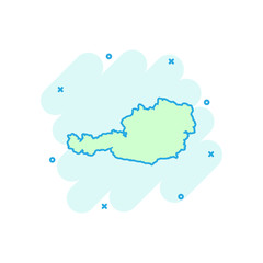 Vector cartoon Austria map icon in comic style. Austria sign illustration pictogram. Cartography map business splash effect concept.