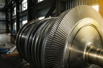 Fototapeta Close up rotor of a steam Turbine,of a big electric motor in the coal fired power plant. obraz