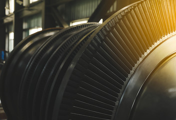 Close up rotor of a steam Turbine,of a big electric motor in the coal fired power plant.