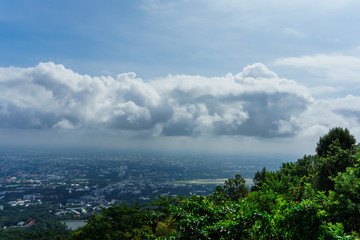 Fototapeta premium Blue sky and cloud with meadow tree. Plain landscape background for summer poster of thailand.