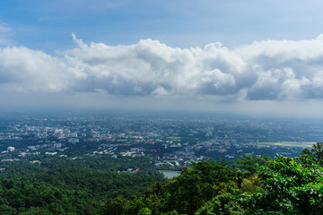 Blue sky and cloud with meadow tree. Plain landscape background for summer poster of thailand.